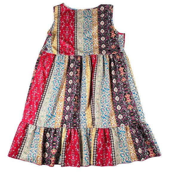 Bohemian L Multicolor Sleeveless V-Neck Dress Tiered Hem Polyester Lightweight - Picture 7 of 7